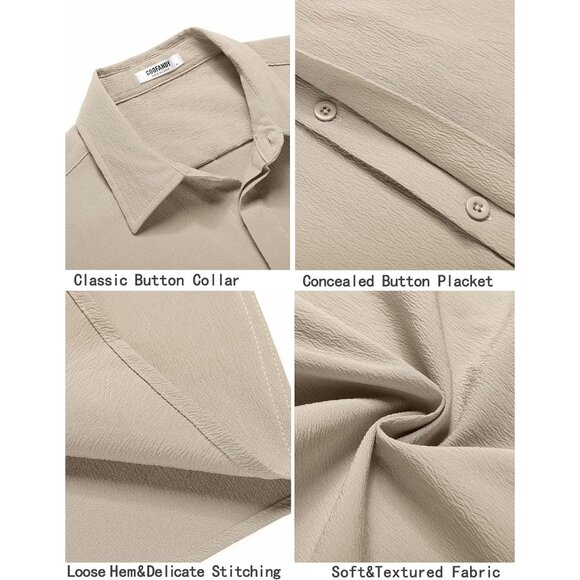 Coofandy Mens Gray Short Sleeve Casual Button Down Shirts Summer Dress Shirts - Picture 3 of 4